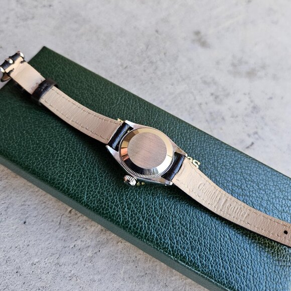 (sale) Rolex Ladies 24mm OP 6619 Steel On Black Leather Strap - Picture 8 of 13